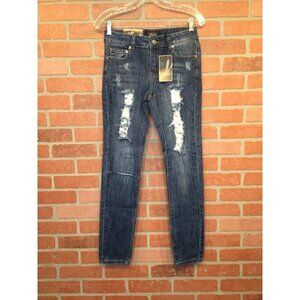 Vella Jean Womens Distressed Mid rise Skinny Jeans Size 5 Blue Stretch